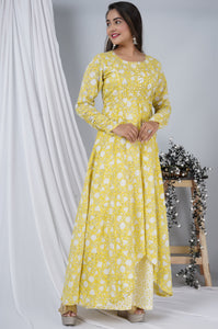 Light Yellow Hand Block Kalidaar Long Dress