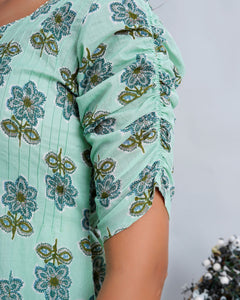 Sea Green Cotton Printed Dress